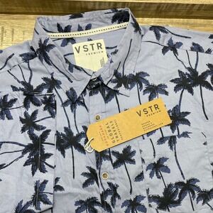 VSTR Premium Palm Tree Print Short Sleeve Button Up Shirt‎ Men's XL Blue New